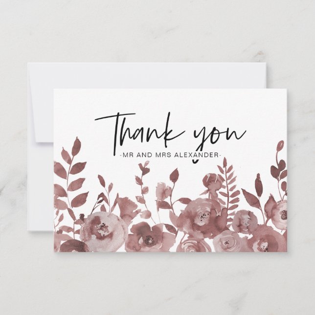 Lovely Mauve Watercolor Blooms Thank You Card (Front)
