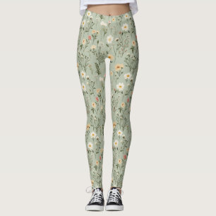 Lovely Meadow Flowers on Green Leggings
