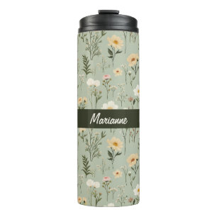 Lovely Meadow Flowers on Green Thermal Tumbler