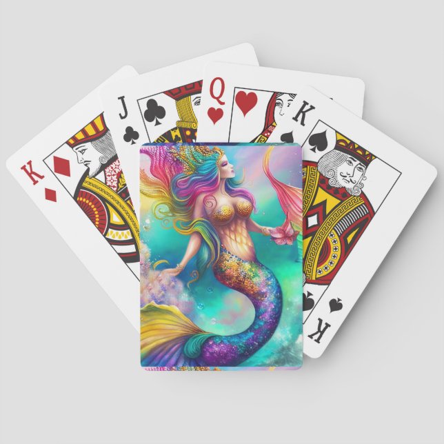 Lovely Mermaid Postcard Playing Cards (Back)