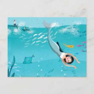 Lovely Mermaids in the Sea illustration Postcard