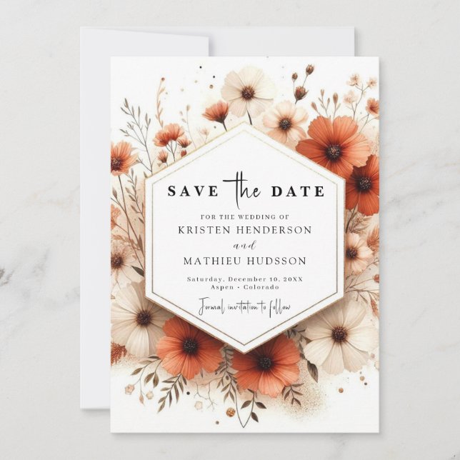  Lovely Minimal Terracotta Wedding Save The Date (Front)