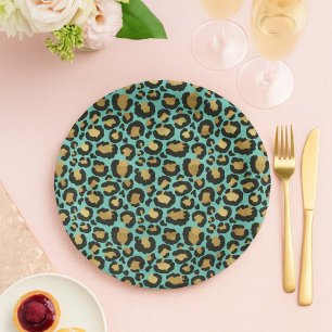 Lovely Mint & Gold Cheetah Print  Paper Plate