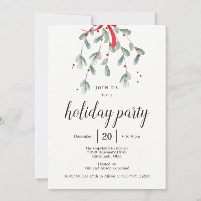 Lovely Mistletoe Christmas Holiday Party Invites (Front)