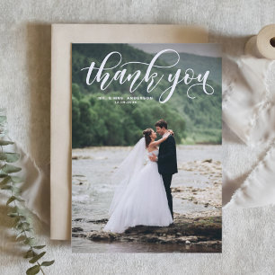 Lovely Modern Calligraphy Photo Wedding Photo Thank You Card