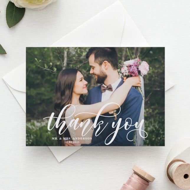 Lovely Modern Calligraphy Wedding Photo Thank You (Creator Uploaded)