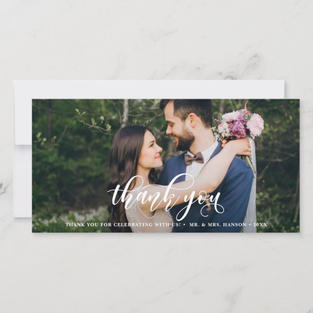 Lovely Modern Calligraphy Wedding Thank You Card (Front)