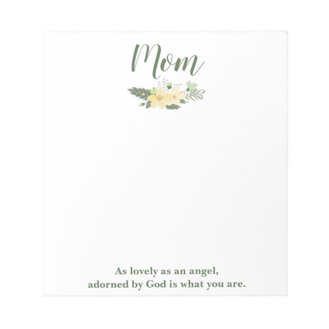 Lovely Mom Floral Green and Beige Notepad (Front)