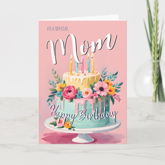 Lovely mom happy birthday cake birthday card mum (Front)