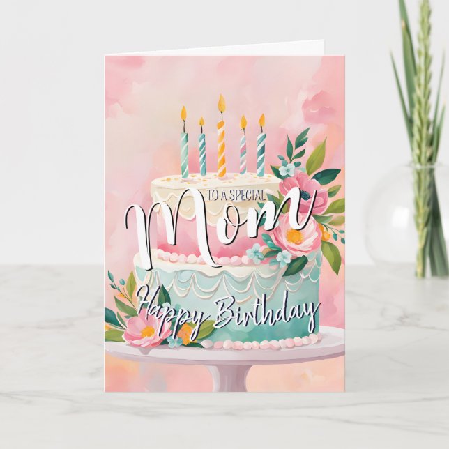 Lovely mom happy birthday cake birthday card mum (Front)