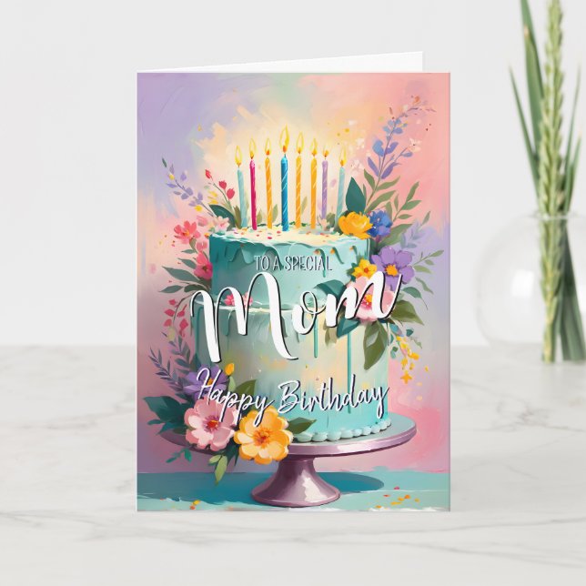 Lovely mom happy birthday cake birthday card mum (Front)