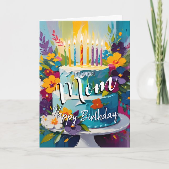 Lovely mom happy birthday cake birthday card mum (Front)