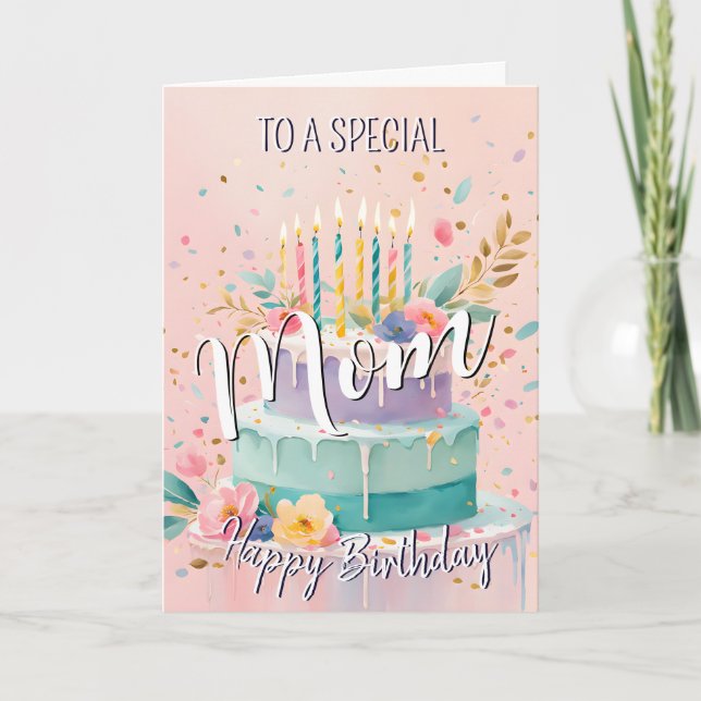 Lovely mom happy birthday cake birthday card mum (Front)