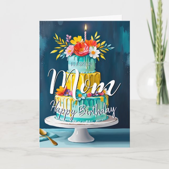 Lovely mom happy birthday cake birthday card mum (Front)