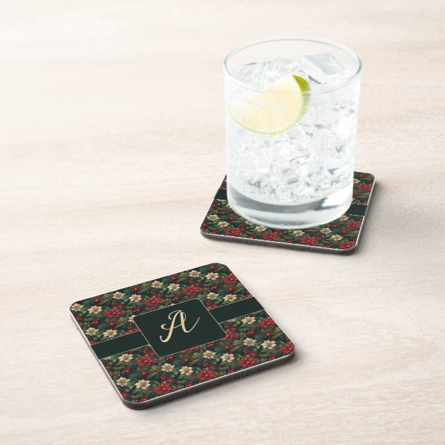 Lovely monogram  Christmas chinoiserie floral Coaster (Right Side)