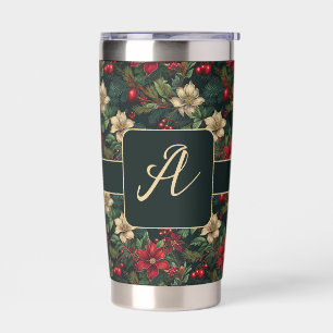 Lovely monogram Christmas chinoiserie floral Insulated Tumbler