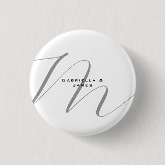 Lovely Monogrammed Black White Grey Calligraphy 3 Cm Round Badge