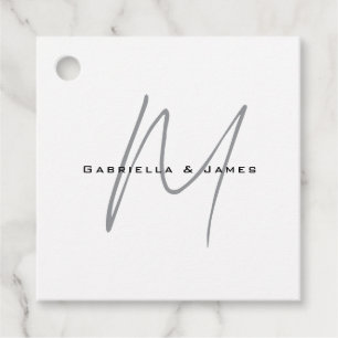 Lovely Monogrammed Black White Grey Calligraphy Favour Tags