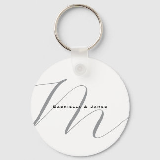 Lovely Monogrammed Black White Grey Calligraphy Key Ring