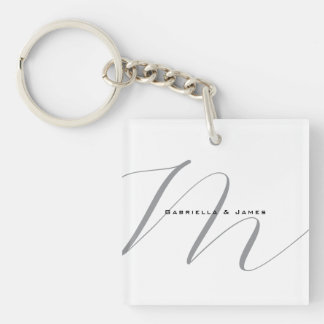 Lovely Monogrammed Black White Grey Calligraphy Key Ring