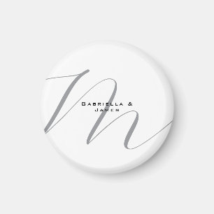 Lovely Monogrammed Black White Grey Calligraphy Magnet