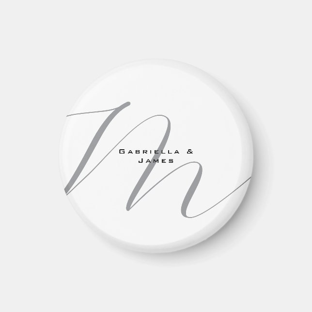 Lovely Monogrammed Black White Grey Calligraphy Magnet (Front)