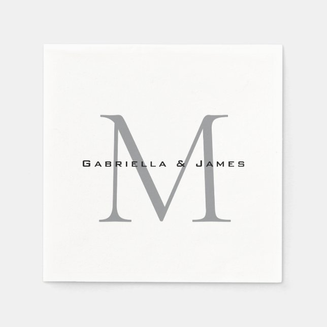 Lovely Monogrammed Black White Grey Calligraphy Napkin (Front)