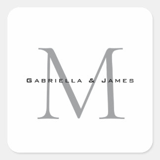 Lovely Monogrammed Black White Grey Calligraphy Square Sticker