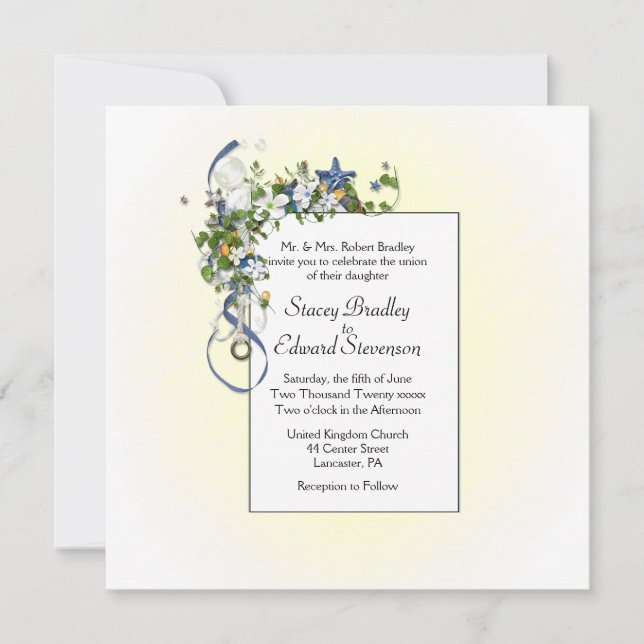 Lovely Morning Sun Yellow with Ribbons and Bubbles Invitation (Front)