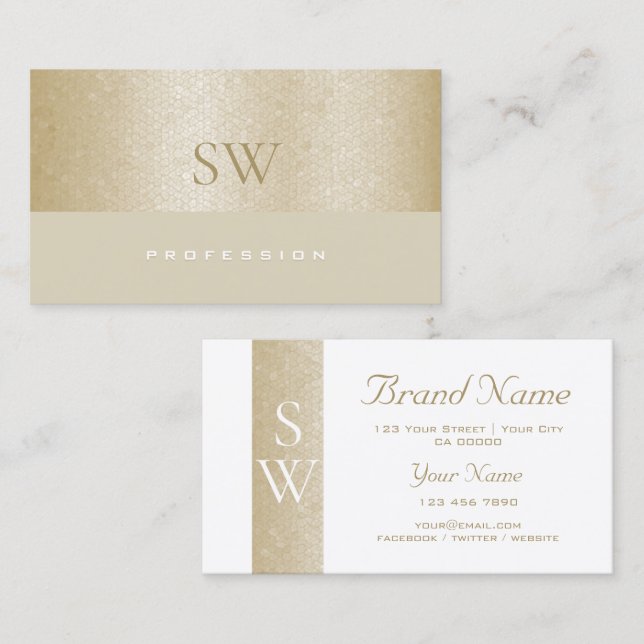 Lovely Mother of Pearl Snake Pattern with Monogram Business Card (Front/Back)