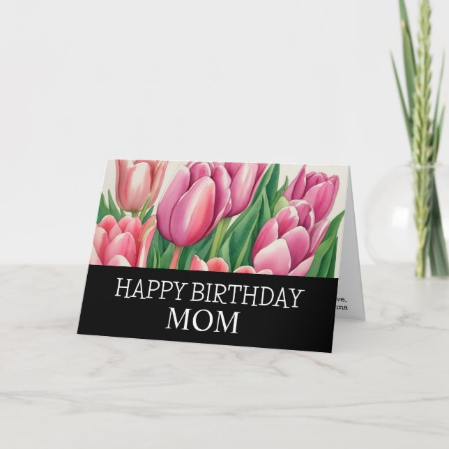 Lovely Mum Birthday Chic Watercolor Tulip Flora  Card (Front)