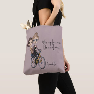 Lovely Mum/Daughter on Bicycle Drawing ‘Cool Mum’ Tote Bag