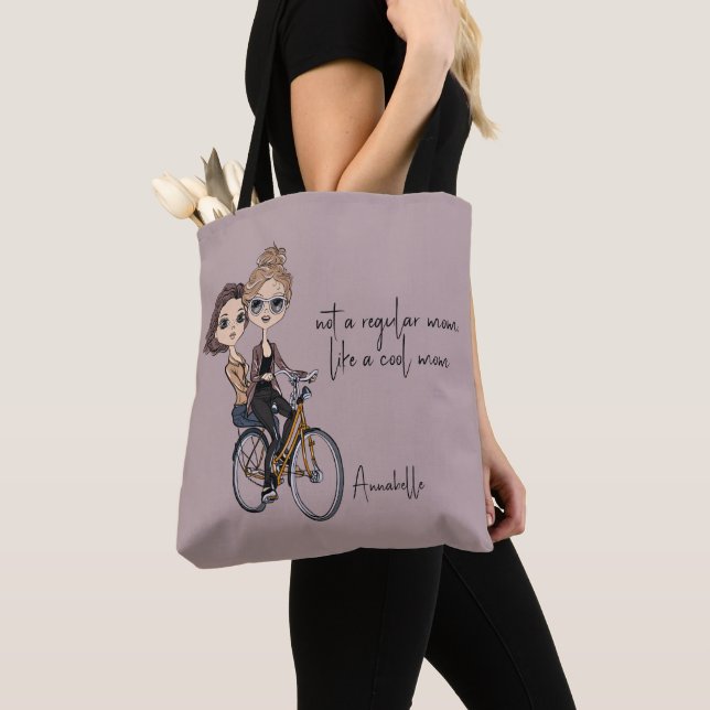Lovely Mum/Daughter on Bicycle Drawing ‘Cool Mum’  Tote Bag (Close Up)
