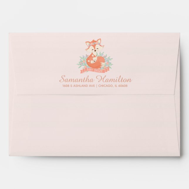 Lovely Mummy and Baby Fox Blush Shower Invitation Envelope (Back (Top Flap))