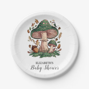 Lovely Mystical Mushroom Baby Shower Paper Plate