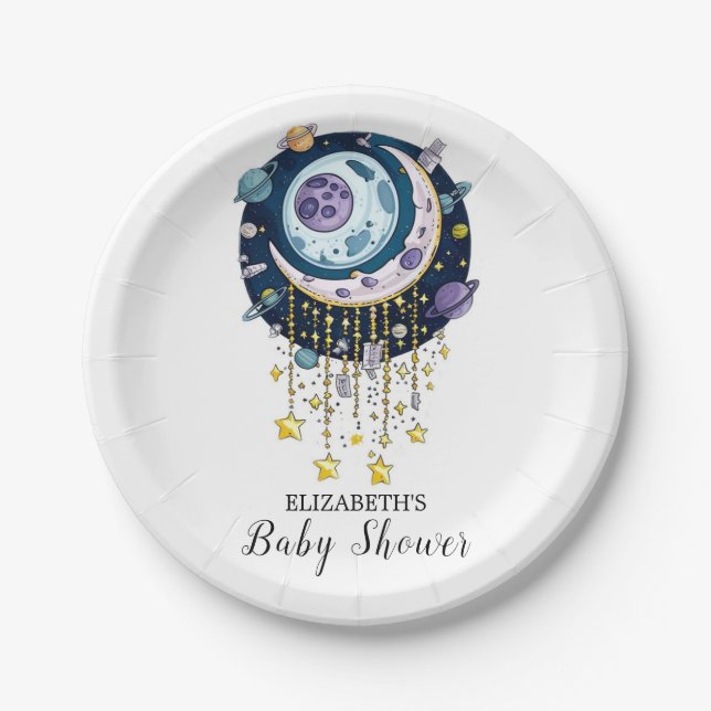 Lovely Mystical Stars Baby Shower Paper Plate (Front)