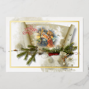 Lovely nativity collage custom Christmas Foil Holiday Card