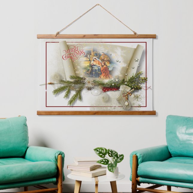 Lovely nativity collage custom hanging tapestry (Living Room)