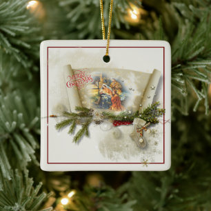 Lovely nativity collage custom holiday ceramic ornament