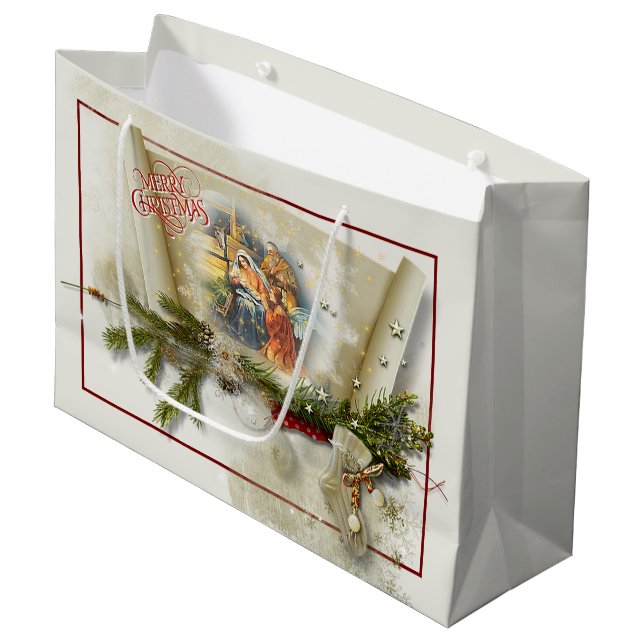 Lovely nativity collage custom holiday  large gift bag (Front Angled)
