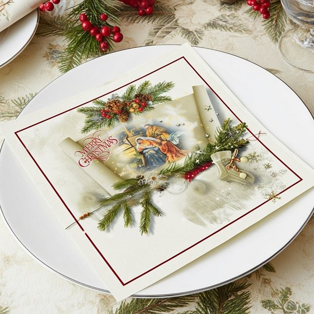 Lovely nativity collage custom holiday  napkin (Creator Uploaded)