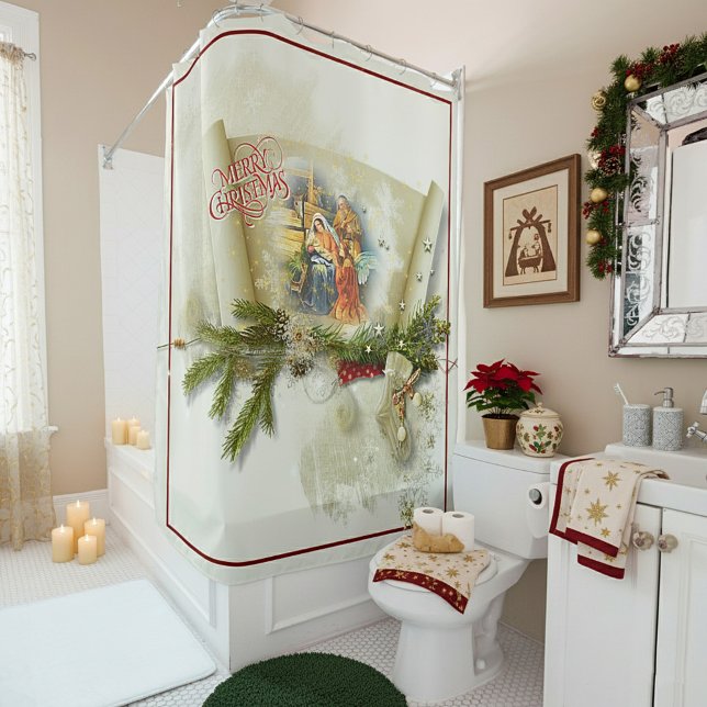 Lovely nativity collage custom holiday  shower curtain (Creator Uploaded)