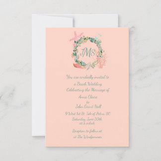 Lovely Nautical Wedding Announcements in Coral 