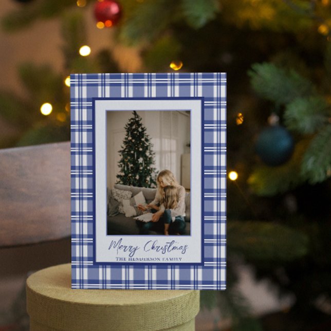 Lovely Navy Blue Plaid | Christmas Family Photo Holiday Card (Creator Uploaded)