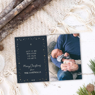 Lovely Navy Religious Christmas Photo Holiday Card