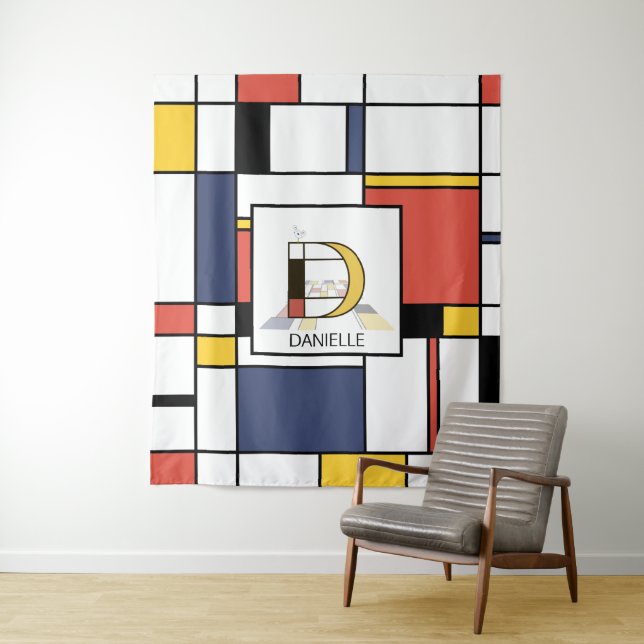 Lovely Neoplasticism Art Monogram. Letter D Tapestry (In Situ)