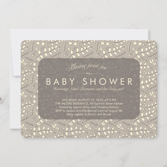 Lovely Neutral Beige Pattern Baby Shower Invite (Front)