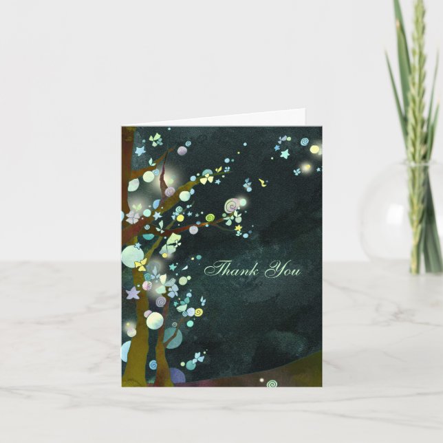 Lovely Night Rustic Dark Green Wedding Thank You (Front)