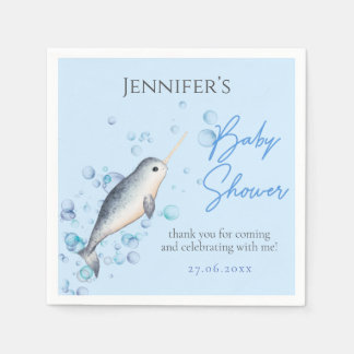 Lovely ocean baby boy Narwhal bubbles Baby Shower Napkin