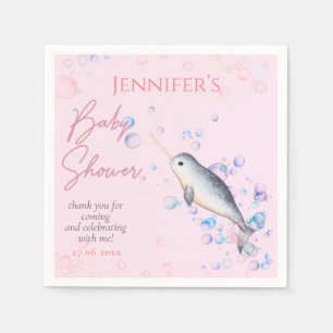 Lovely ocean baby Narwhal bubbles  Baby Shower Napkin